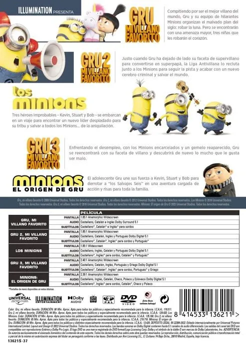 Dvd dessin anime - dvd animation Sony (universal) Minions 1-2 + gru: mi vill 1-3 - DVD-1