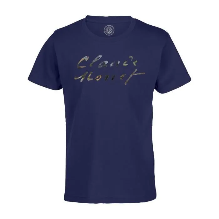 T-shirt Enfant Bleu Claude Monet Signature Artiste Célèbre Peintre Francais Impressionisme Nature Paysage-0