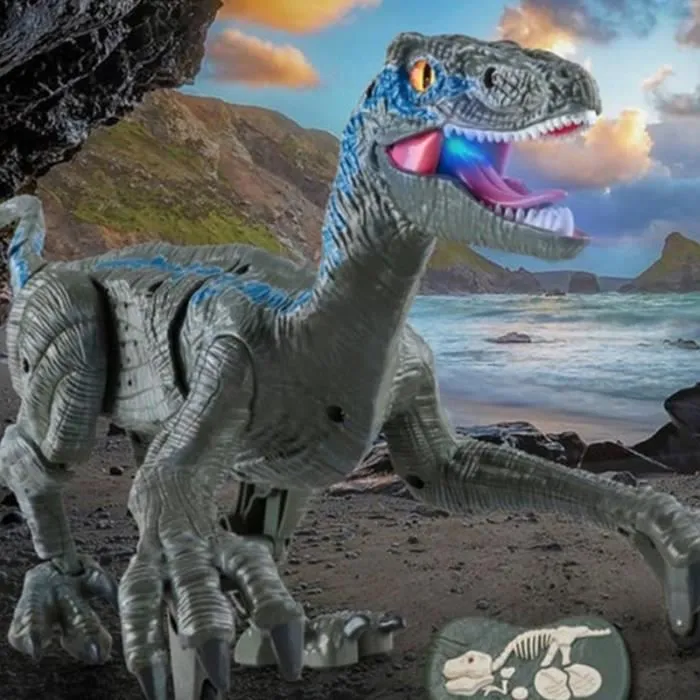 SHOP-STORY - VELOCIRAPTOR : Dinosaure Télécommandé avec Lumières et Sons - Gris-1