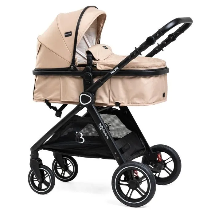 BEBELISSIMO - Poussette combinée trio 3 en 1 - siège auto 0m – landau  – dès la naissance – jusqu’à 22kg – Nicea - Beige-1