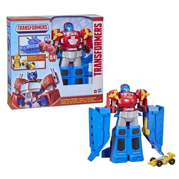 TRANSFORMERS - Optimus Prime Jumbo Jet avec Figurine Bumblebee voiture de course de 11 cm - dès 3 ans - 38 cm-4