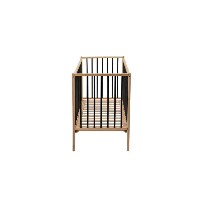 Lit bébé évolutif Combelle - Rémi en bois bicolore noir - 60x120cm - plancher réglable et roulettes-3