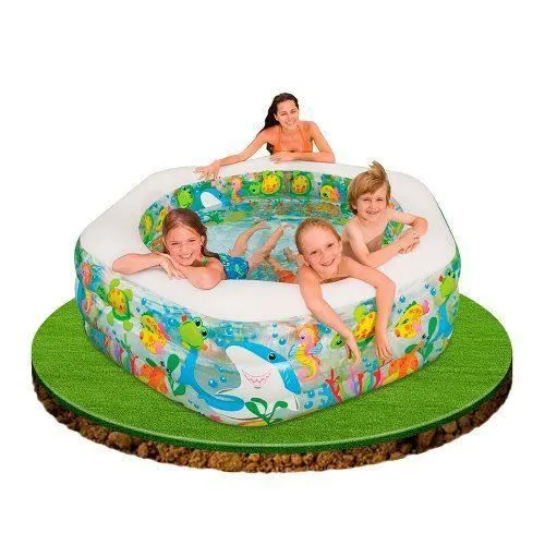 Intex Piscine hexagonale gonflable Ocean Reef sans phthalate, 191 x 178 x 61 cm - 12-56493NP-1