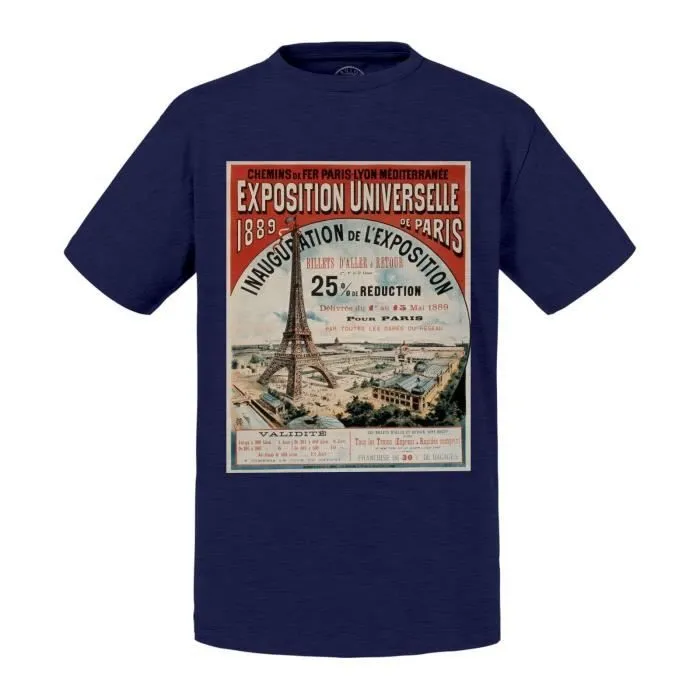 T-shirt Enfant Bleu Exposition Universelle 1889 Paris Affiche Tour Eiffel Vintage-0