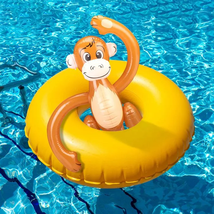 Relaxdays Singe Gonflable Petit Singe Animal Piscine Déco Fête Jungle Safari Carnaval Jouet Aquatique Enfant, Marron-1