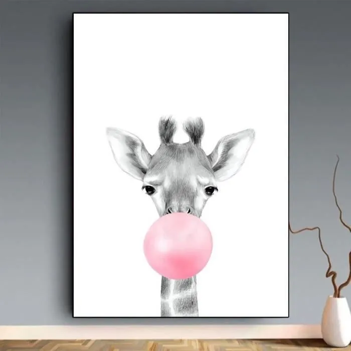 Toile Girafe Rose - Enfant Bebe Chambre - Affiche Décorative - Poster Décoration Maison 30x40cm-0
