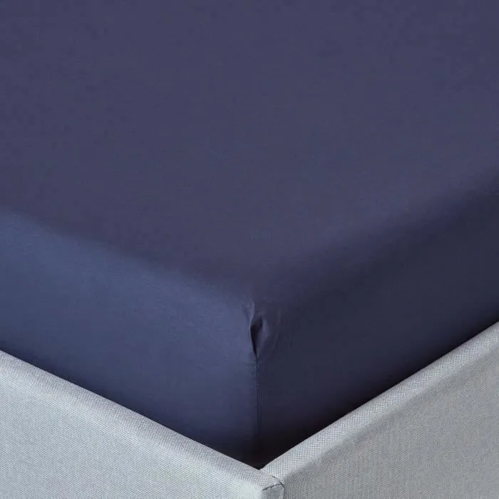 Drap-housse - HOMESCAPES - 140 x 190 cm - 100% coton égyptien - Hypoallergénique - Bleu marine-0