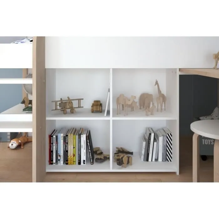 Lit combiné enfant avec bureau rétractable - PARISOT - LIAM - Blanc et chêne - Sommier inclus - 90x200 cm-6