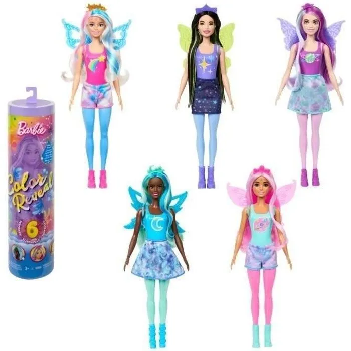 Barbie® Color Reveal Poupée avec 6 surprises, Rainbow Galaxy HJX61-0