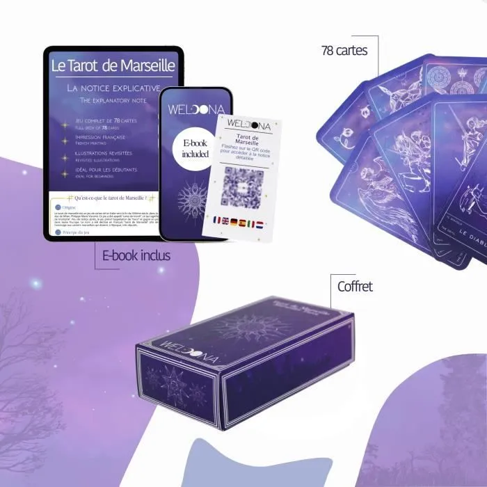 WELOONA - Tarot de MarseilleJeu de Tarot divinatoire (78 cartes avec E-book inclus)-1