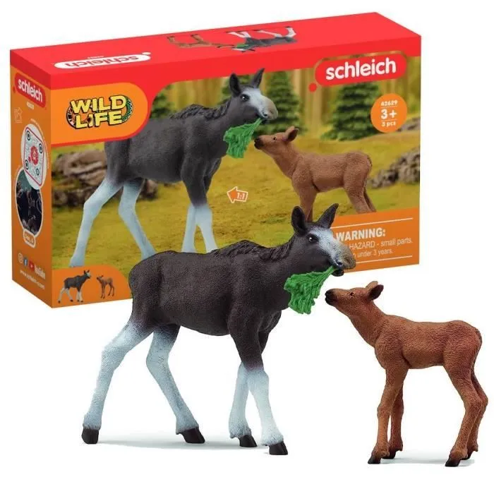 Figurines Élan Femelle avec Veau, animaux sauvages, Schleich 42629 Wild Life, Pour enfant dès 3 ans-0