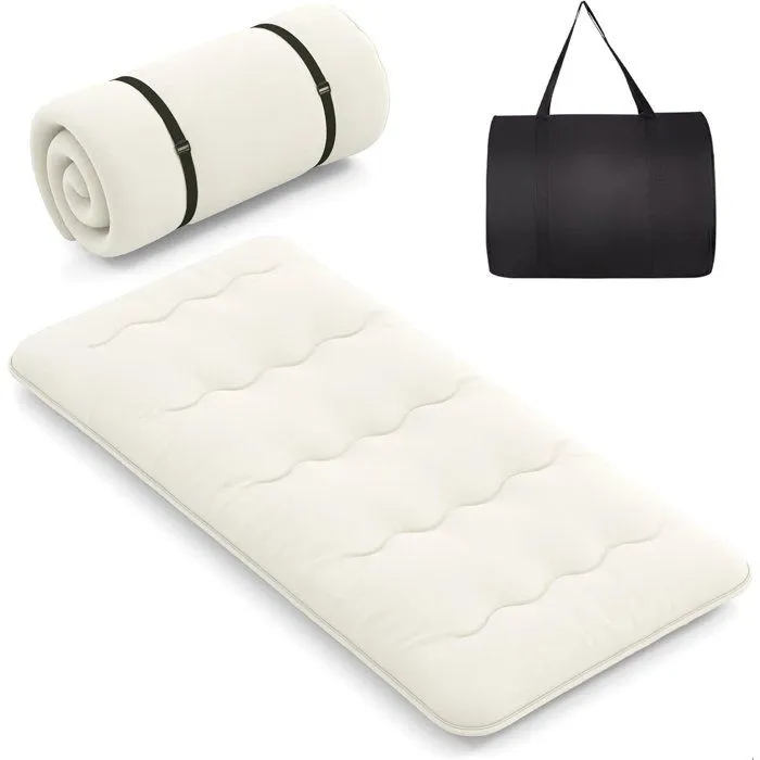 COSTWAY Matelas Futon Japonais 90x200CM - Surmatelas Amovible, Matelas de Sol Pliable - Maison, Camping-car, Dortoir - Beige-0