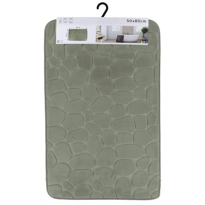 TAPIS MEMOIRE DE FORME MICROFIBRE GALET 50X80CM - VERT KAKI - Tendance-1