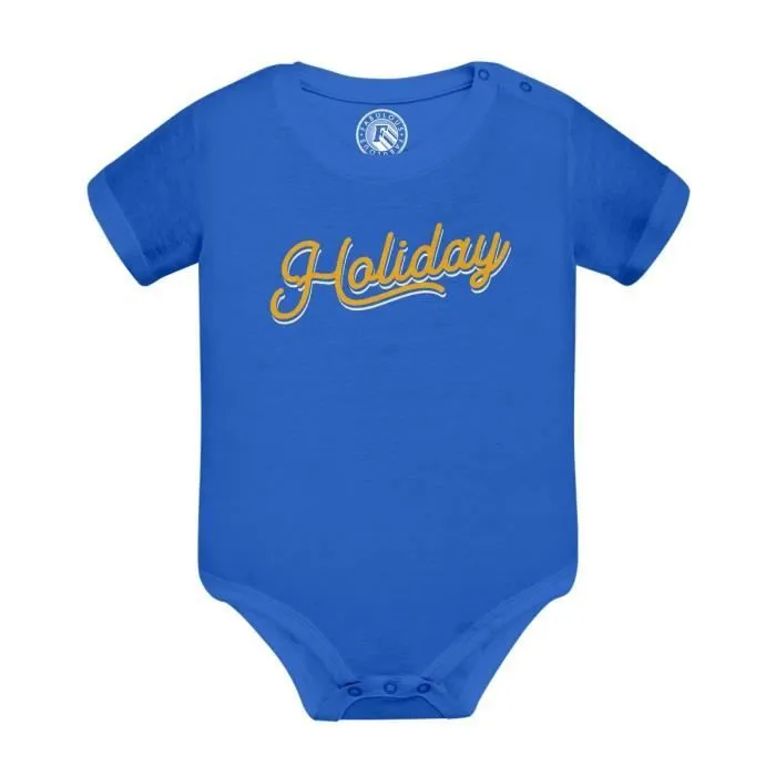 Body Bébé Manche Courte Bleu Holiday Vintage Style 70's Vacances Été Noel-0