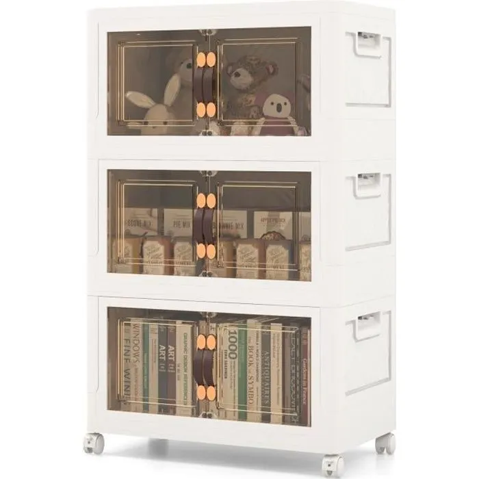 COSTWAY Boîte Rangement Plastique 105L, 3 Caisses de Rangement Pliables avec 4 Roulettes et Couvercles, pour Chambre, Salon, Cuisine-0
