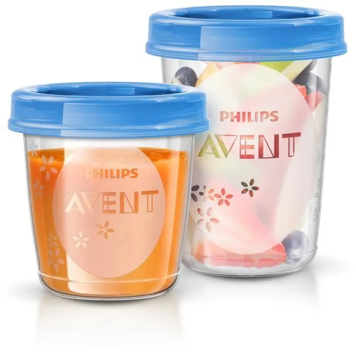 Set de pots de conservation - PHILIPS AVENT - Purées - 10x180ml + 10x240ml + 20 couvercles + Cuillère de sevrage + Recettes-0