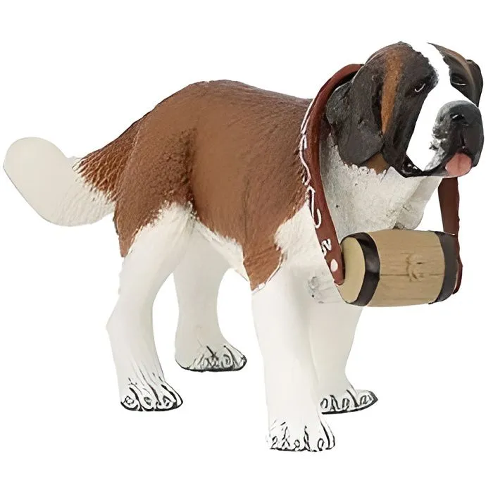 Figurine - PAPO - Chien Saint-Bernard au tonneau - Peinte à la main - Intérieur - Marron-0