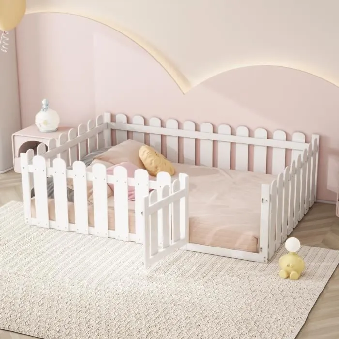 Lit évolutif - Blanc - 140x200cm - Bois massif - Design enfant - Sans sommier-0