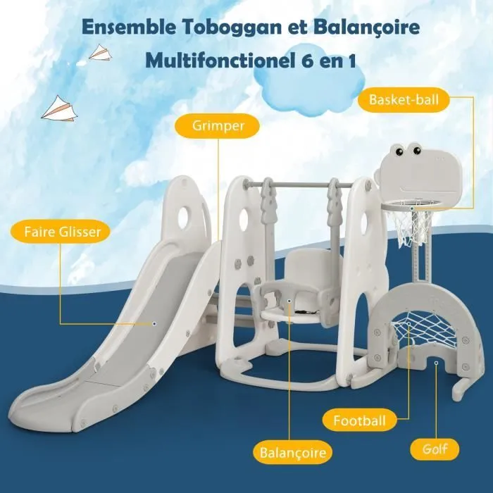 COSTWAY Ensemble Toboggan Balançoire 6 en 1: Basket-ball, Football, Escalade, Golf - Jouet Exterieur Intérieure 18 Mois + Orange-1