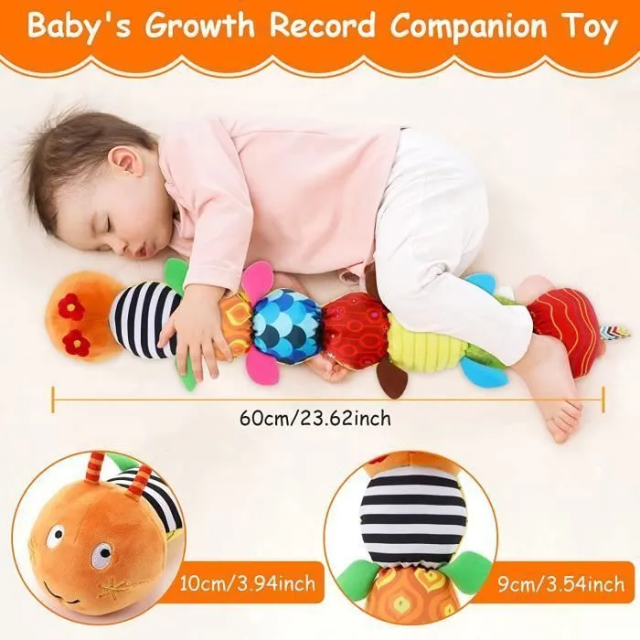 Jouet Musical en Peluche pour bébé,Jouet en Peluche avec Chenille hochet,Cadeau de Noël pour garçon Fille 3-6-12-18 Mois(Orange)-2
