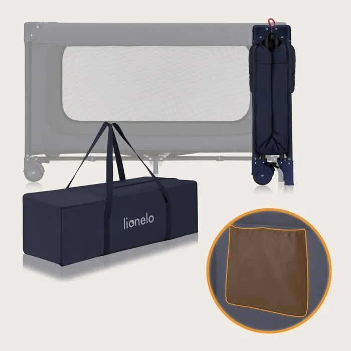 Lit parapluie 2en1 LIONELO Jasmin - Parc bébé - Matelas en mousse T25 - Pliage Rapide - 2x Roulettes - Jusqu'à 15 kg - Bleu-3