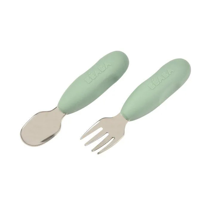 Lot 2 pré-couverts d'apprentissage  Inox Vert sauge-1