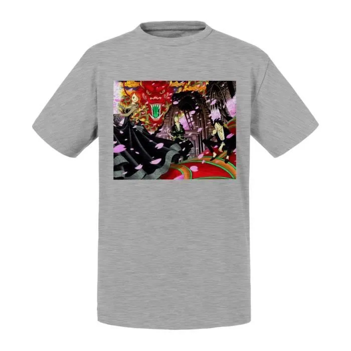 T-shirt Enfant Gris One Piece Luffy Nami Zoro Dragon Manga-0