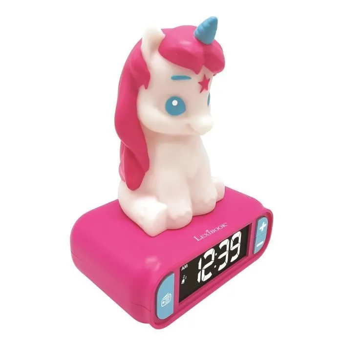 Réveil veilleuse digital LEXIBOOK - Licorne - 3D lumineux et sonore - Blanc et rose - Enfant-1