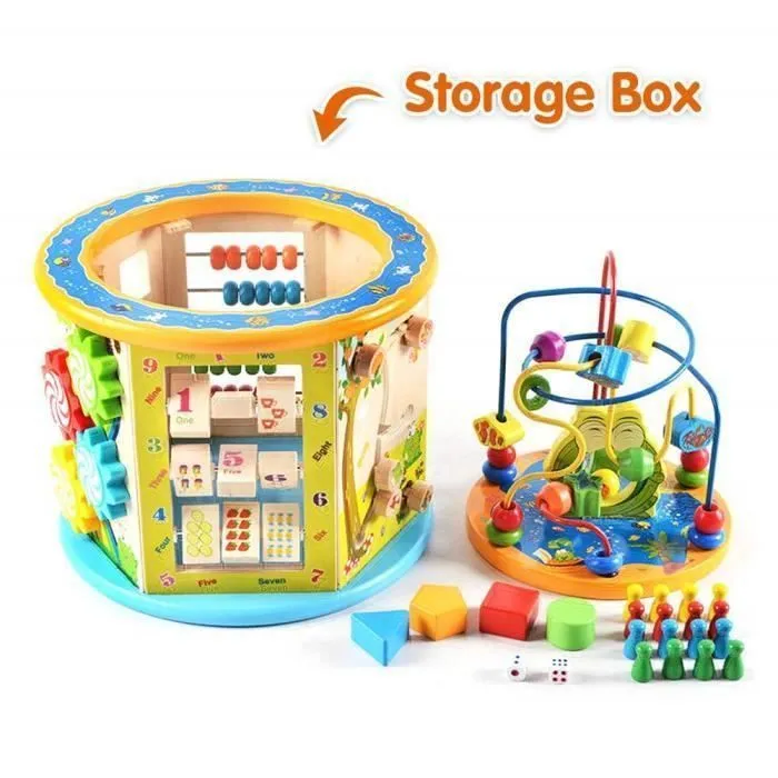 Bebeboutik Cube d activite en Bois 8 en 1 Jeu d eveil Premier age 1 an Jouets Labyrinthe de Perles Jouet Centre Jouet Premiers Bambins
