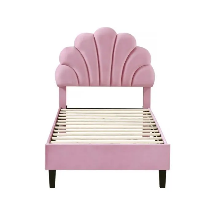 Lit coquillage en velours " Manon " - 90 x 190 cm - Rose-0