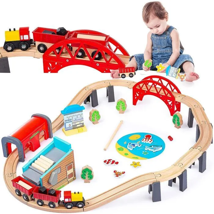 Circuit train bois Kinderplay GS6151 – train, rails et véhicules – pack complet 213 cm – jouet enfant dès 3 ans-1