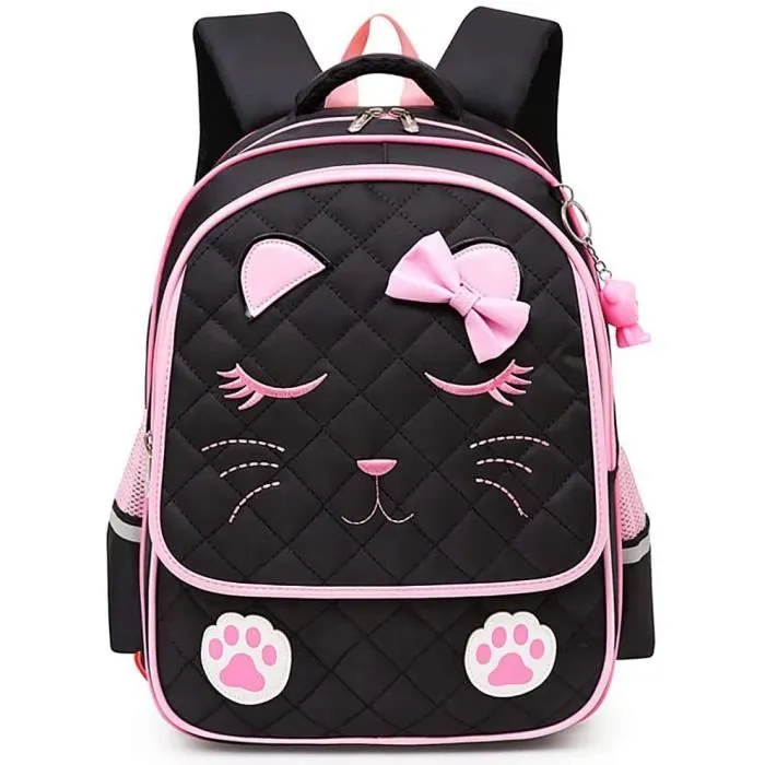 Sac à Dos Enfant - Cartable Fille - Chat Noir - Tissu en nylon imperméable - 41cm x 31cm x 13cm - 5 à 12 ans-0