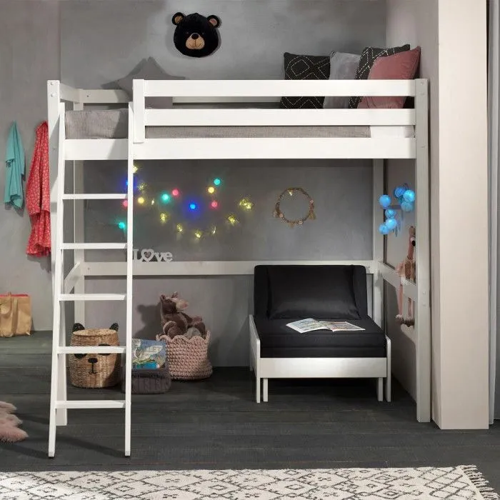 Pack - Lit Superposé & Mezzanine & Mezzanine Enfant & Fauteuil-Lit "Pino" Blanc-4