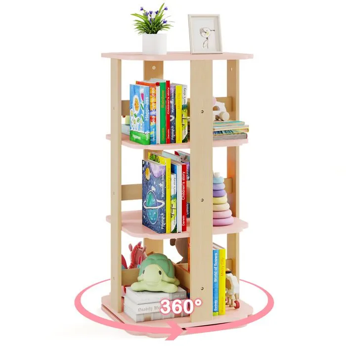 COSTWAY Bibliothèque Rotative à 360° - Étagère à Livres pour Enfants à 3 Niveaux avec 12 Compartiments 48 x 48 x 95,5 cm-0