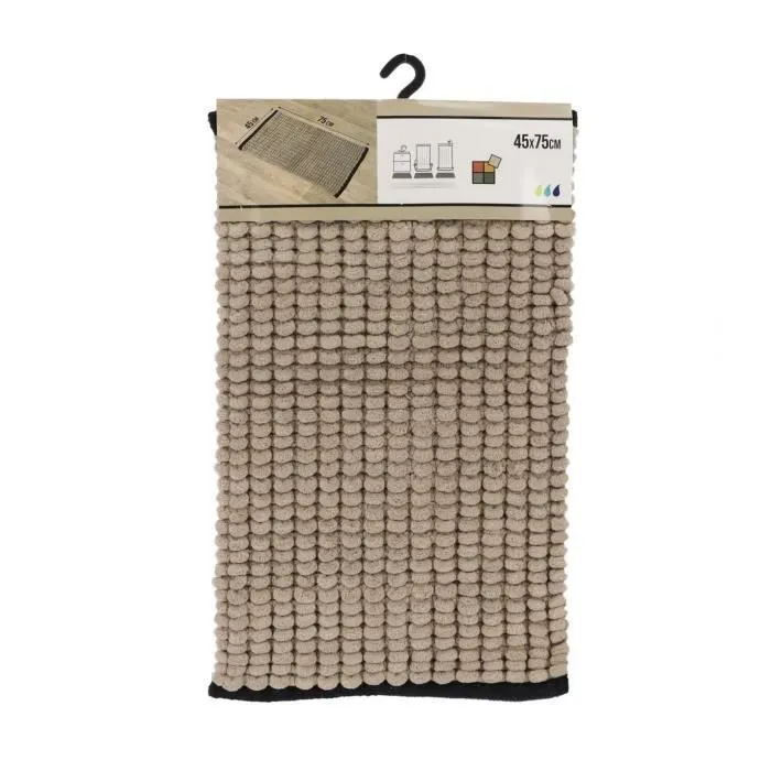TENDANCE - Tapis de salle de bain Bicolore Beige Ficelle et Noir en Polycoton 45 x 75 cm-0