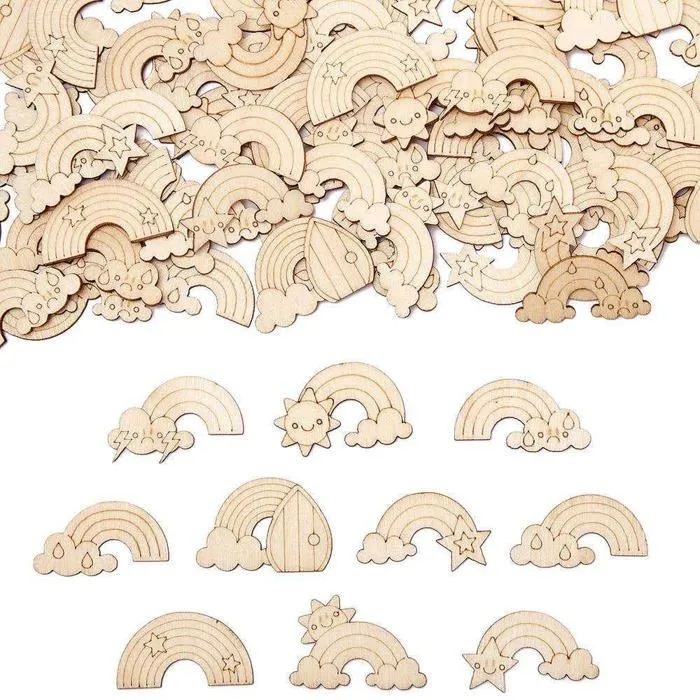 Jeu de peinture Baker ross - FC755 - Mini Formes en Bois motif Arc en Ciel - Lot de 100, Bois Loisir Creatif ()-0