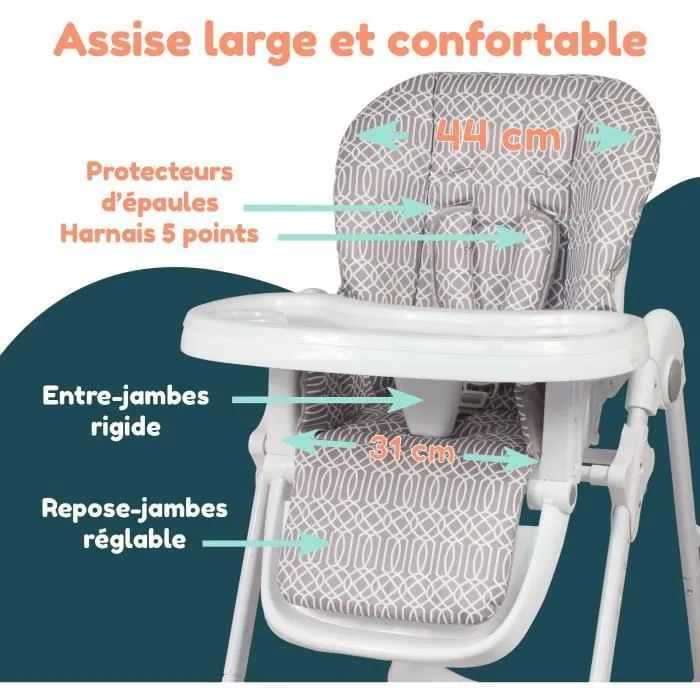 Chaise haute multipositions - BAMBISOL - Inclinable - Jusqu'à 3 ans - Beige / Blanc-7
