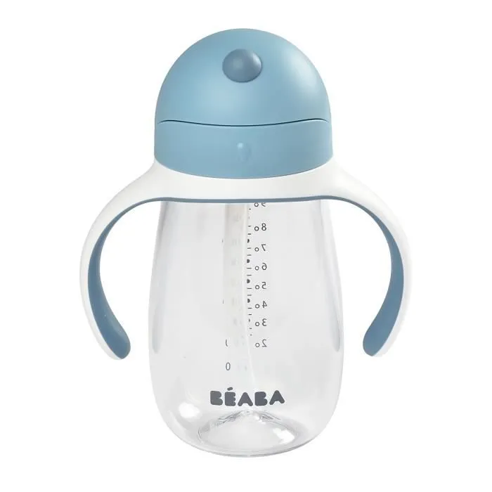 BEABA, Biberon/Tasse d'apprentissage 2 en 1, Tasse Paille Enfant, 100% étanche, Anti-fuite, 300 ml - windy blue-3