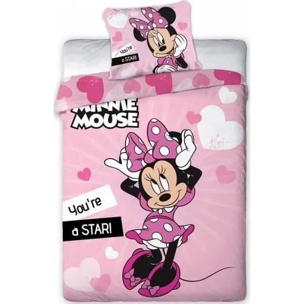 Minnie Disney - Parure de couette 140x200 + taie d'oreiller + Drap Housse 90 x 190 Noir - HOMEROKK-0