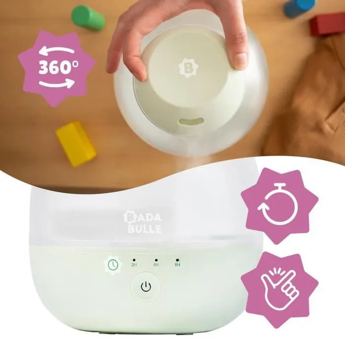 Badabulle Humidificateur d'Air Bubble - Assure Bon Taux d'Humidité - Veilleuse Intégrée - Buse 360° - Jusqu'à 16h d'Autonomie (2L)-4
