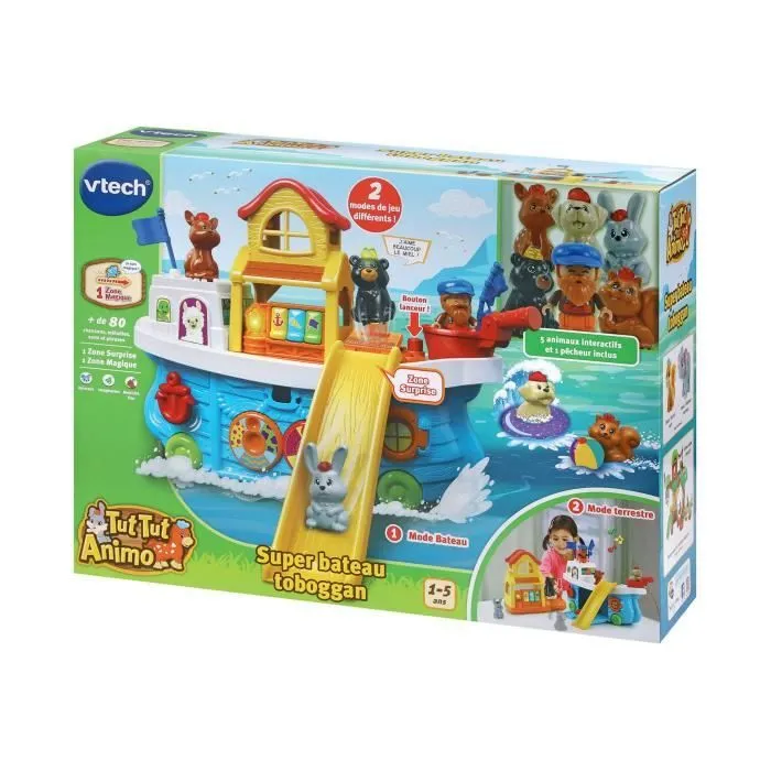 VTECH TUT TUT ANIMO - SUPER BATEAU TOBOGGAN - Jouet pour enfant de 1 à 5 ans avec 5 animaux et un pêcheur inclus-1