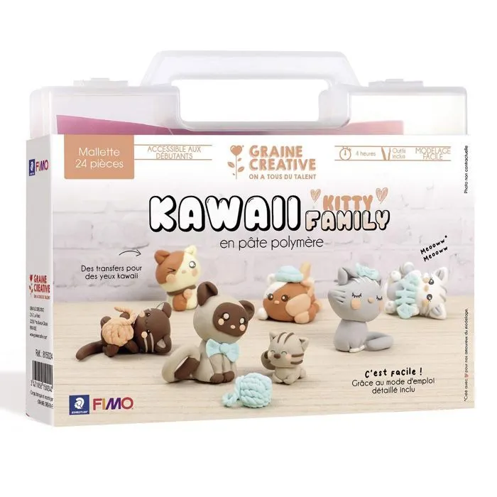 Malette DIY Figurines Fimo Kawaii - Kitty Family - 24 pcs - Blanc - Pour enfants à partir de 8 ans-0