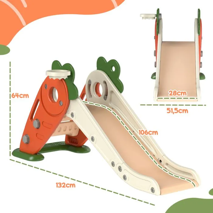 Toboggan pour enfants - AIYAPLAY pliable 3 en 1 avec panier de basket, escalade, usage intérieur ou extérieur, de 1 à 3 ans, orange-3