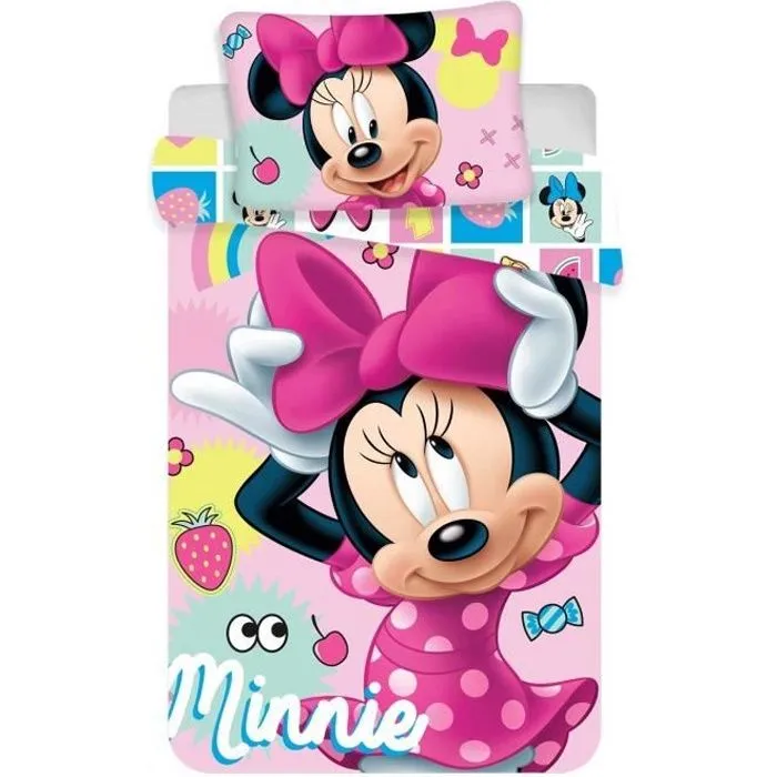 Parure de lit Bébé - DISNEY - Minnie Mouse - Rose - 100% Coton - Rectangulaire-0