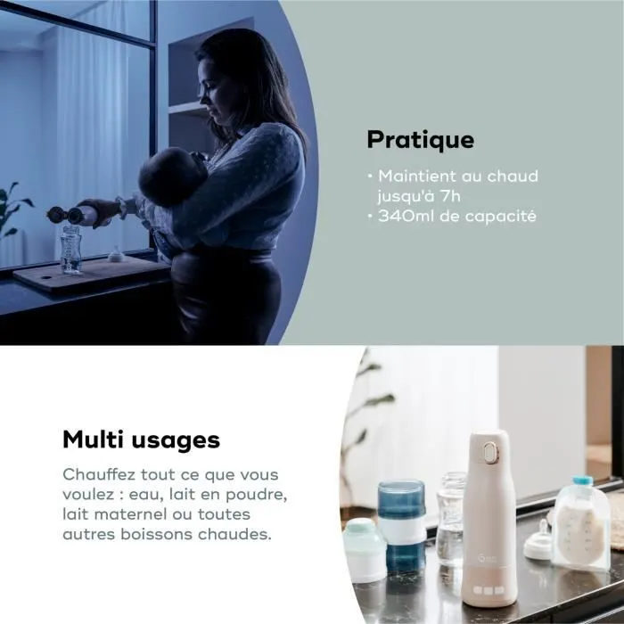 Chauffe-biberon nomade Moov & Feed - BABYMOOV - 340ml - minéral beige - Réglage température - Maintien chaud-4