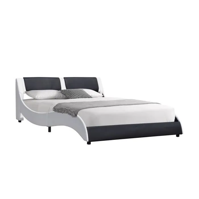 Lit - BLANC & Noir - 140x190 - MDF - 1 place - Contemporain - Design-1