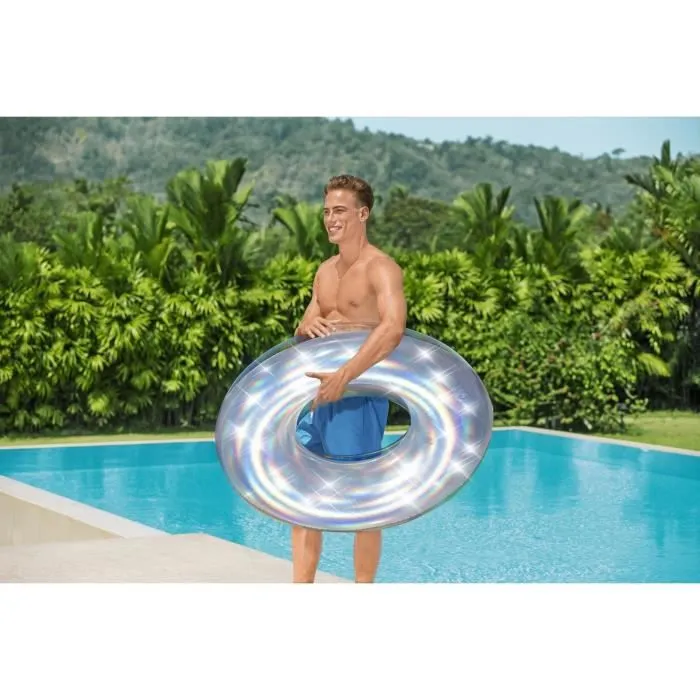 Bouée ronde - BESTWAY - Ø 107 cm - Vinyle robuste - Valve de sécurité - Patch de réparation - Iridescente argent-2