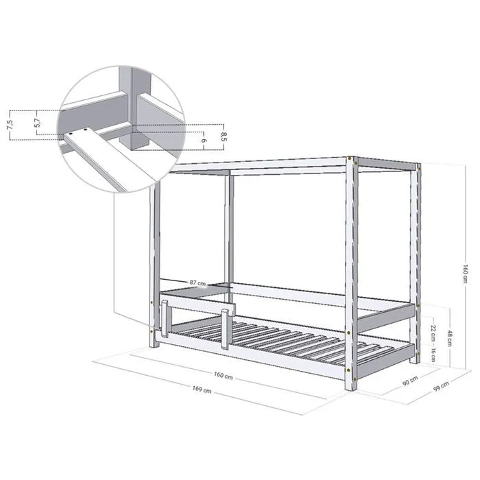 Lit cabane enfant BUNKY 90 x 160 gris-2