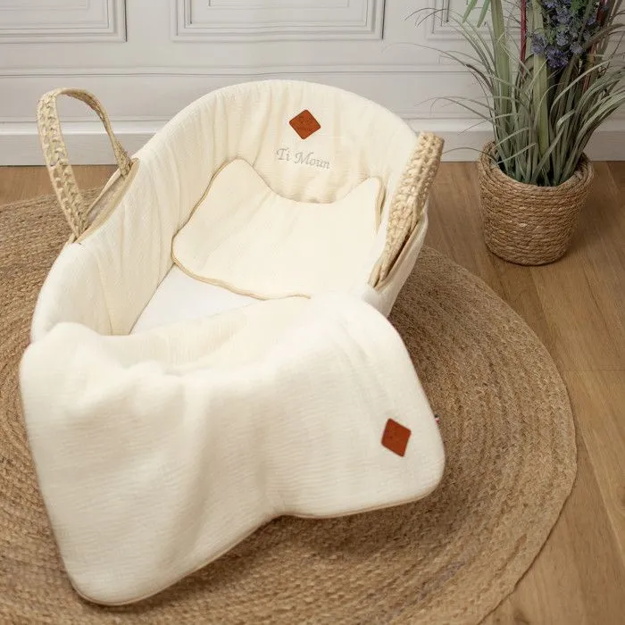 Couffin bébé avec Matelas Habillage et Drap Housse  Écru Taille Unique-1
