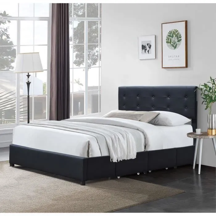 chloe - Solide et Confortable Lit 120x190 avec Sommier avec 4 tiroirs Tete de lit Couleur NOIR Pieds en 4 cm - 2 x-1